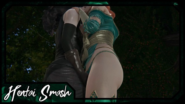 Yennefer 指着 Triss Merigold 在雨中 - Witcher Hentai。